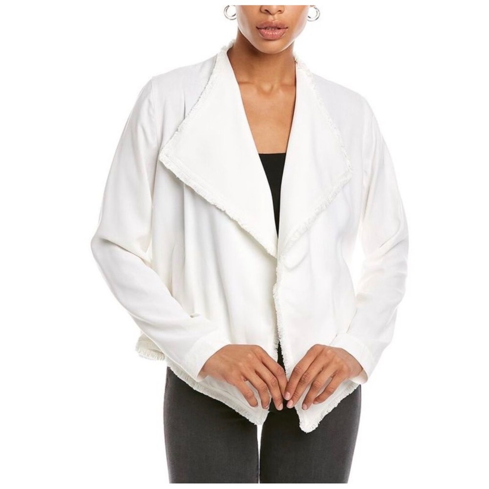 Go by GoSilk Jacket Womens S Fringe Washable Silk White Minimalist Quiet Luxury